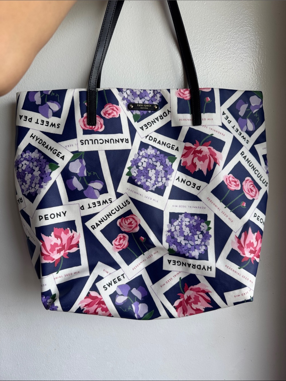 kate spade Navy Floral Seed Packet Tote with Pink & Purple Blooms